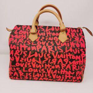 Louis Vuitton Limited Edition Speedy 30 Pink Graffiti Monogram Canvas Hand Bag